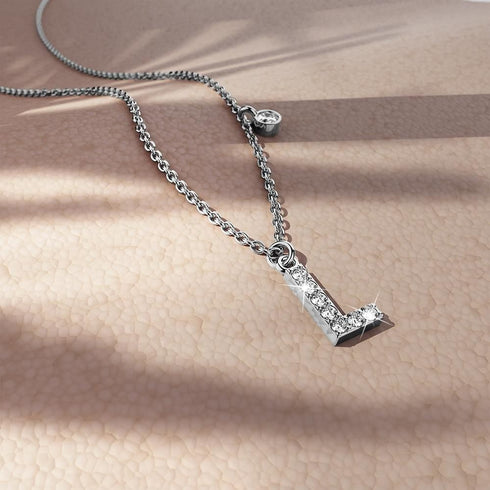 Solid 925 Sterling Silver Initial Crystal Personalised Alphabet Letter Necklace Silver